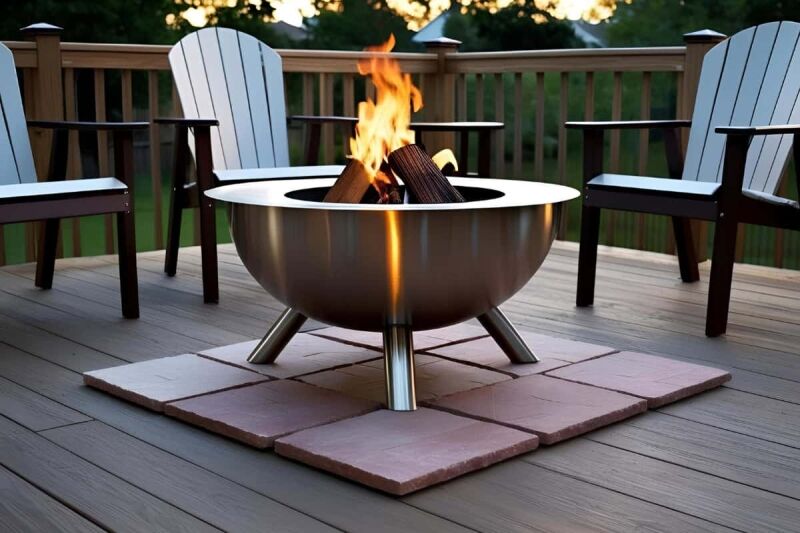fire-pit-on-decking-main Image of a fire pit on pavers for a blog post covering the use of a fire pit on a deck.